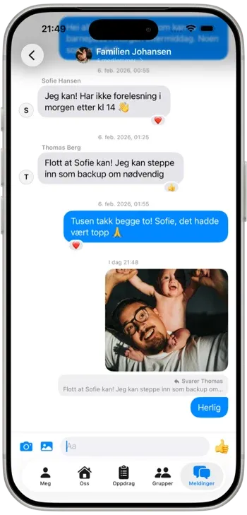 Meldingsliste i appen